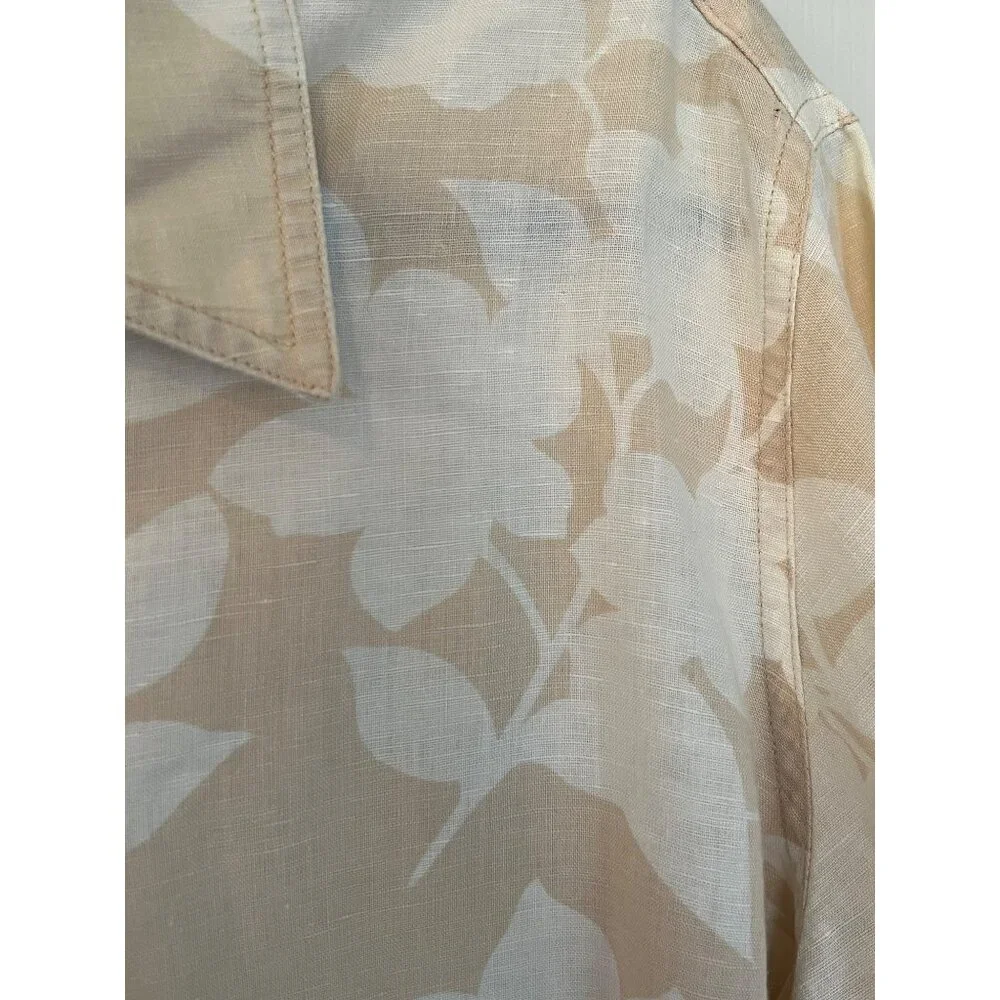 Liz Claiborne Lizwear Jeans Linen Blend floral Tan 3/4 Sleeve Top Size Large - Picture 3 of 7